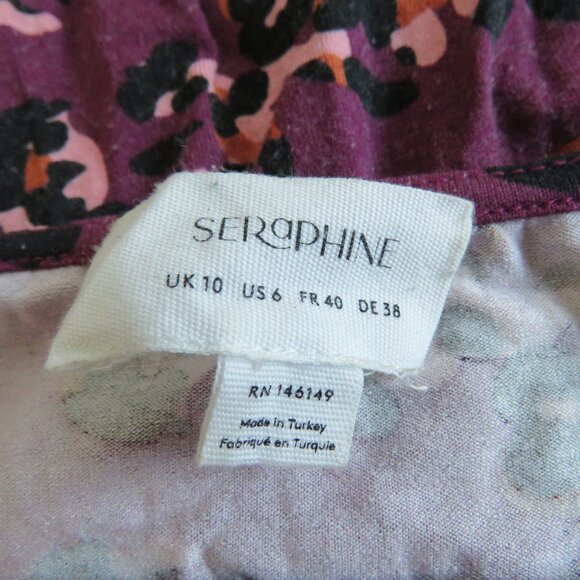 SERAPHINE Bodycon Burg Floral Print Dress Padme Berry Midi Maternity - Size US 6 - Picture 12 of 13